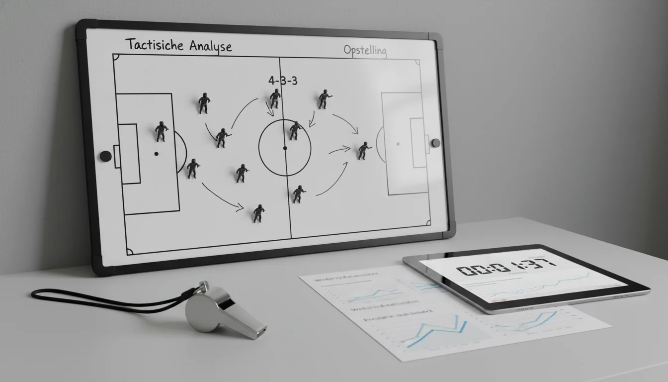 Tactisch bord met voetbalopstelling en strategieaantekeningen